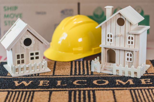 hard hat with miniature houses